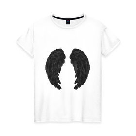 Женская футболка хлопок с принтом Demon wing в Петрозаводске, 100% хлопок | прямой крой, круглый вырез горловины, длина до линии бедер, слегка спущенное плечо | black | dark angel | demon | devil | двушкам | дьявол | крылья демона | с крыльями