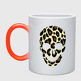 Кружка хамелеон с принтом Skull leopard в Петрозаводске, керамика | меняет цвет при нагревании, емкость 330 мл | Тематика изображения на принте: leo | skull | леопард | череп