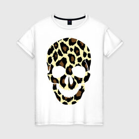 Женская футболка хлопок с принтом Skull leopard в Петрозаводске, 100% хлопок | прямой крой, круглый вырез горловины, длина до линии бедер, слегка спущенное плечо | leo | skull | леопард | череп