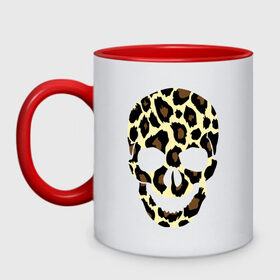 Кружка двухцветная с принтом Skull leopard в Петрозаводске, керамика | объем — 330 мл, диаметр — 80 мм. Цветная ручка и кайма сверху, в некоторых цветах — вся внутренняя часть | leo | skull | леопард | череп