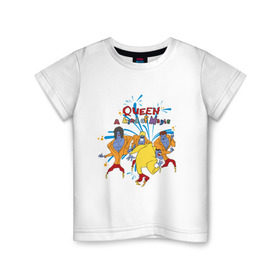 Детская футболка хлопок с принтом Queen A Kind of Magic в Петрозаводске, 100% хлопок | круглый вырез горловины, полуприлегающий силуэт, длина до линии бедер | Тематика изображения на принте: freddie mercury | queen | классический рок | куин | рок группа | фредди меркьюри