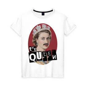 Женская футболка хлопок с принтом The Queen в Петрозаводске, 100% хлопок | прямой крой, круглый вырез горловины, длина до линии бедер, слегка спущенное плечо | freddie mercury | queen | классический рок | куин | рок группа | фредди меркьюри