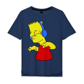 Мужская футболка хлопок Oversize с принтом Барт в наушниках в Петрозаводске, 100% хлопок | свободный крой, круглый ворот, “спинка” длиннее передней части | bart | bart simpson | simpsons | барт в наушниках | барт симпсон | голова барта | симпсоны | симсоны