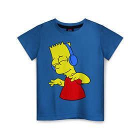 Детская футболка хлопок с принтом Барт в наушниках в Петрозаводске, 100% хлопок | круглый вырез горловины, полуприлегающий силуэт, длина до линии бедер | bart | bart simpson | simpsons | барт в наушниках | барт симпсон | голова барта | симпсоны | симсоны