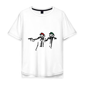 Мужская футболка хлопок Oversize с принтом Марио и Луиджи (криминальная чтиво) в Петрозаводске, 100% хлопок | свободный крой, круглый ворот, “спинка” длиннее передней части | mario | игры | криминальное чтиво