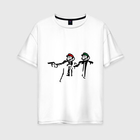 Женская футболка хлопок Oversize с принтом Марио и Луиджи (криминальная чтиво) в Петрозаводске, 100% хлопок | свободный крой, круглый ворот, спущенный рукав, длина до линии бедер
 | mario | игры | криминальное чтиво