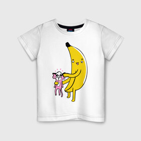 Детская футболка хлопок с принтом Мстительный банан в Петрозаводске, 100% хлопок | круглый вырез горловины, полуприлегающий силуэт, длина до линии бедер | Тематика изображения на принте: bananes | мартышка | обезьяна | фрукты