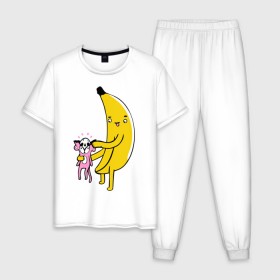Мужская пижама хлопок с принтом Мстительный банан в Петрозаводске, 100% хлопок | брюки и футболка прямого кроя, без карманов, на брюках мягкая резинка на поясе и по низу штанин
 | bananes | мартышка | обезьяна | фрукты
