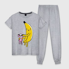 Женская пижама хлопок с принтом Мстительный банан в Петрозаводске, 100% хлопок | брюки и футболка прямого кроя, без карманов, на брюках мягкая резинка на поясе и по низу штанин | bananes | мартышка | обезьяна | фрукты