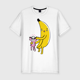 Мужская футболка премиум с принтом Мстительный банан в Петрозаводске, 92% хлопок, 8% лайкра | приталенный силуэт, круглый вырез ворота, длина до линии бедра, короткий рукав | bananes | мартышка | обезьяна | фрукты