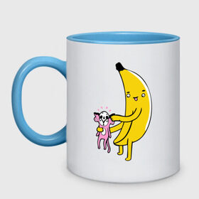 Кружка двухцветная с принтом Мстительный банан в Петрозаводске, керамика | объем — 330 мл, диаметр — 80 мм. Цветная ручка и кайма сверху, в некоторых цветах — вся внутренняя часть | bananes | мартышка | обезьяна | фрукты