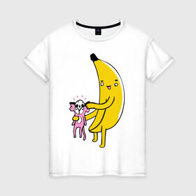 Женская футболка хлопок с принтом Мстительный банан в Петрозаводске, 100% хлопок | прямой крой, круглый вырез горловины, длина до линии бедер, слегка спущенное плечо | bananes | мартышка | обезьяна | фрукты