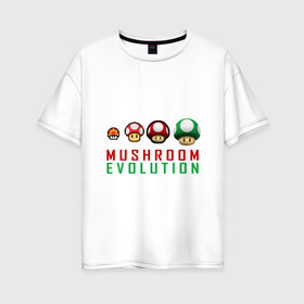 Женская футболка хлопок Oversize с принтом Mario Mushroom Evolution в Петрозаводске, 100% хлопок | свободный крой, круглый ворот, спущенный рукав, длина до линии бедер
 | nintendo | марио | нинтендо