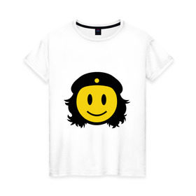 Женская футболка хлопок с принтом Смайл Че Гевара в Петрозаводске, 100% хлопок | прямой крой, круглый вырез горловины, длина до линии бедер, слегка спущенное плечо | che gevara | smile | смайл