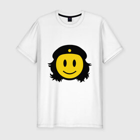 Мужская футболка премиум с принтом Смайл Че Гевара в Петрозаводске, 92% хлопок, 8% лайкра | приталенный силуэт, круглый вырез ворота, длина до линии бедра, короткий рукав | che gevara | smile | смайл