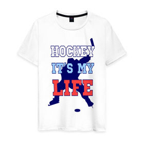 Мужская футболка хлопок с принтом Хоккей – моя жизнь в Петрозаводске, 100% хлопок | прямой крой, круглый вырез горловины, длина до линии бедер, слегка спущенное плечо. | hockey | nhl | sport | нхл | спорт | хокей