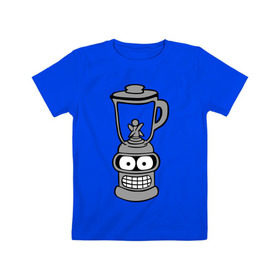 Детская футболка хлопок с принтом Бендер-блендер в Петрозаводске, 100% хлопок | круглый вырез горловины, полуприлегающий силуэт, длина до линии бедер | bender | блэндер | мультик | мультфильм | робот | футурама
