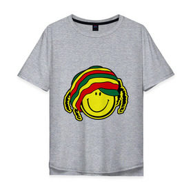 Мужская футболка хлопок Oversize с принтом Cмайл-растаман в Петрозаводске, 100% хлопок | свободный крой, круглый ворот, “спинка” длиннее передней части | дреды | настроение | позитив | раста | смайлик | улыбка