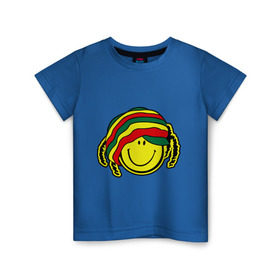 Детская футболка хлопок с принтом Cмайл-растаман в Петрозаводске, 100% хлопок | круглый вырез горловины, полуприлегающий силуэт, длина до линии бедер | дреды | настроение | позитив | раста | смайлик | улыбка