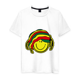 Мужская футболка хлопок с принтом Cмайл-растаман в Петрозаводске, 100% хлопок | прямой крой, круглый вырез горловины, длина до линии бедер, слегка спущенное плечо. | дреды | настроение | позитив | раста | смайлик | улыбка