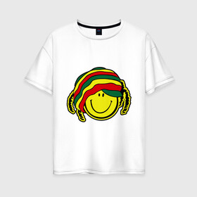 Женская футболка хлопок Oversize с принтом Cмайл-растаман в Петрозаводске, 100% хлопок | свободный крой, круглый ворот, спущенный рукав, длина до линии бедер
 | дреды | настроение | позитив | раста | смайлик | улыбка