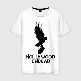 Мужская футболка хлопок с принтом Hollywood Undead в Петрозаводске, 100% хлопок | прямой крой, круглый вырез горловины, длина до линии бедер, слегка спущенное плечо. | Тематика изображения на принте: hollywood undead | undead | птица с гранатой | рок реп группа hollywood undead