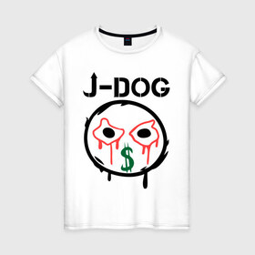 Женская футболка хлопок с принтом J-Dog (HU) в Петрозаводске, 100% хлопок | прямой крой, круглый вырез горловины, длина до линии бедер, слегка спущенное плечо | hollywood undead | j dog | дже док | рок реп группа
