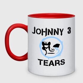 Кружка двухцветная с принтом Johnny 3 Tears (HU) в Петрозаводске, керамика | объем — 330 мл, диаметр — 80 мм. Цветная ручка и кайма сверху, в некоторых цветах — вся внутренняя часть | Тематика изображения на принте: huhollywood undead | johnny 3 | johnny 3 tears | johnny tears | джони теарс 3