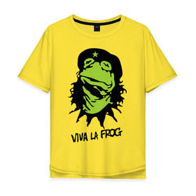 Мужская футболка хлопок Oversize с принтом Viva la Frog в Петрозаводске, 100% хлопок | свободный крой, круглый ворот, “спинка” длиннее передней части | frog | viva la frog | viva лягушка | лягушка | лягушка чегевара