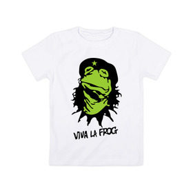 Детская футболка хлопок с принтом Viva la Frog в Петрозаводске, 100% хлопок | круглый вырез горловины, полуприлегающий силуэт, длина до линии бедер | frog | viva la frog | viva лягушка | лягушка | лягушка чегевара