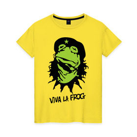 Женская футболка хлопок с принтом Viva la Frog в Петрозаводске, 100% хлопок | прямой крой, круглый вырез горловины, длина до линии бедер, слегка спущенное плечо | frog | viva la frog | viva лягушка | лягушка | лягушка чегевара