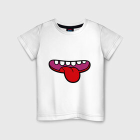 Детская футболка хлопок с принтом Зубастый рот и язычок в Петрозаводске, 100% хлопок | круглый вырез горловины, полуприлегающий силуэт, длина до линии бедер | зубастый | зубастый рот | зубастый рот и язычок | рот | рот язычок | язычок