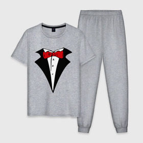 Мужская пижама хлопок с принтом Смокинг и красная бабочка в Петрозаводске, 100% хлопок | брюки и футболка прямого кроя, без карманов, на брюках мягкая резинка на поясе и по низу штанин
 | смокинг
