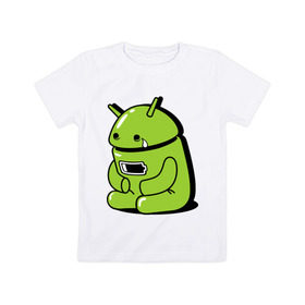 Детская футболка хлопок с принтом Андроид плачет в Петрозаводске, 100% хлопок | круглый вырез горловины, полуприлегающий силуэт, длина до линии бедер | android | андроид | андроид плачет