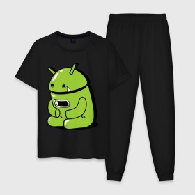 Мужская пижама хлопок с принтом Андроид плачет в Петрозаводске, 100% хлопок | брюки и футболка прямого кроя, без карманов, на брюках мягкая резинка на поясе и по низу штанин
 | android | андроид | андроид плачет