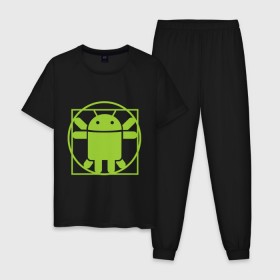 Мужская пижама хлопок с принтом Андроид давинчи в Петрозаводске, 100% хлопок | брюки и футболка прямого кроя, без карманов, на брюках мягкая резинка на поясе и по низу штанин
 | android | андроид давинчи | давинчи