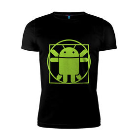 Мужская футболка премиум с принтом Андроид давинчи в Петрозаводске, 92% хлопок, 8% лайкра | приталенный силуэт, круглый вырез ворота, длина до линии бедра, короткий рукав | android | андроид давинчи | давинчи