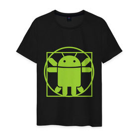 Мужская футболка хлопок с принтом Андроид давинчи в Петрозаводске, 100% хлопок | прямой крой, круглый вырез горловины, длина до линии бедер, слегка спущенное плечо. | android | андроид давинчи | давинчи