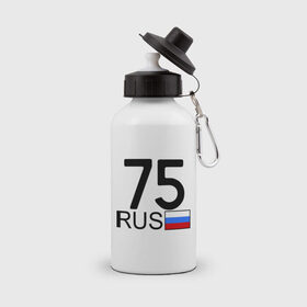 Бутылка спортивная с принтом Забайкальский край - 75 в Петрозаводске, металл | емкость — 500 мл, в комплекте две пластиковые крышки и карабин для крепления | 