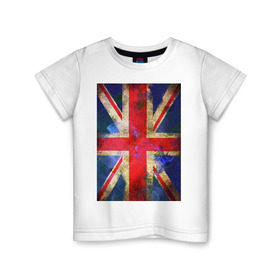 Детская футболка хлопок с принтом Флаг Британии в цветах в Петрозаводске, 100% хлопок | круглый вырез горловины, полуприлегающий силуэт, длина до линии бедер | англия | британский флаг | великобритания | флаг великобритании
