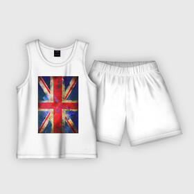 Детская пижама с шортами хлопок с принтом Флаг Британии в цветах в Петрозаводске,  |  | Тематика изображения на принте: англия | британский флаг | великобритания | флаг великобритании