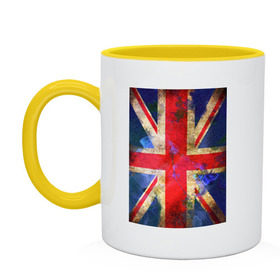 Кружка двухцветная с принтом Флаг Британии в цветах в Петрозаводске, керамика | объем — 330 мл, диаметр — 80 мм. Цветная ручка и кайма сверху, в некоторых цветах — вся внутренняя часть | англия | британский флаг | великобритания | флаг великобритании