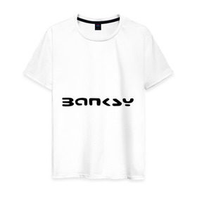 Мужская футболка хлопок с принтом Banksy logo в Петрозаводске, 100% хлопок | прямой крой, круглый вырез горловины, длина до линии бедер, слегка спущенное плечо. | Тематика изображения на принте: 