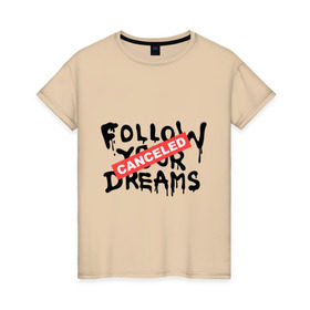 Женская футболка хлопок с принтом Follow your Dreams в Петрозаводске, 100% хлопок | прямой крой, круглый вырез горловины, длина до линии бедер, слегка спущенное плечо | banksy | dreams | follow your | follow your dreams | бенкси | бэнкси | графити | граффити | мечты | следовать вашей мечты | стрит арт | стритарт