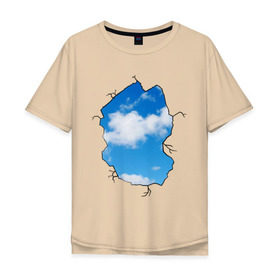 Мужская футболка хлопок Oversize с принтом Небо. Бэнкси в Петрозаводске, 100% хлопок | свободный крой, круглый ворот, “спинка” длиннее передней части | Тематика изображения на принте: banksy | бенкси | бэнкси | графити | граффити | небо | облака | облако | стрит арт | стритарт