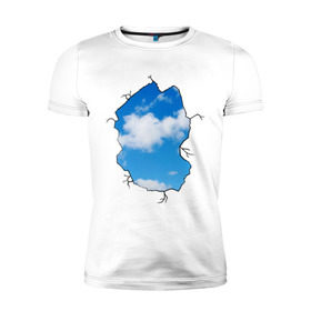 Мужская футболка премиум с принтом Небо. Бэнкси в Петрозаводске, 92% хлопок, 8% лайкра | приталенный силуэт, круглый вырез ворота, длина до линии бедра, короткий рукав | banksy | бенкси | бэнкси | графити | граффити | небо | облака | облако | стрит арт | стритарт