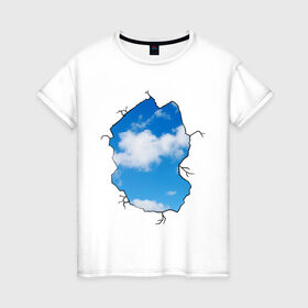 Женская футболка хлопок с принтом Небо. Бэнкси в Петрозаводске, 100% хлопок | прямой крой, круглый вырез горловины, длина до линии бедер, слегка спущенное плечо | Тематика изображения на принте: banksy | бенкси | бэнкси | графити | граффити | небо | облака | облако | стрит арт | стритарт