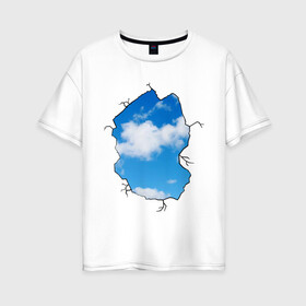 Женская футболка хлопок Oversize с принтом Небо Бэнкси в Петрозаводске, 100% хлопок | свободный крой, круглый ворот, спущенный рукав, длина до линии бедер
 | banksy | бенкси | бэнкси | графити | граффити | небо | облака | облако | стрит арт | стритарт
