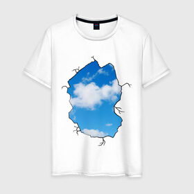 Мужская футболка хлопок с принтом Небо. Бэнкси в Петрозаводске, 100% хлопок | прямой крой, круглый вырез горловины, длина до линии бедер, слегка спущенное плечо. | banksy | бенкси | бэнкси | графити | граффити | небо | облака | облако | стрит арт | стритарт