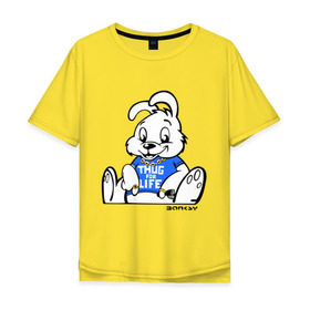 Мужская футболка хлопок Oversize с принтом Кролик Бэнкси в Петрозаводске, 100% хлопок | свободный крой, круглый ворот, “спинка” длиннее передней части | banksy | бенкси | бэнкси | графити | граффити | кролик | плющевый кролик | стрит арт | стритарт